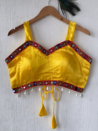 Yellow Mirror Work Silk Blouse