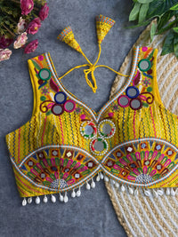 Yellow Multi Mirror Work Italian Silk Blouse