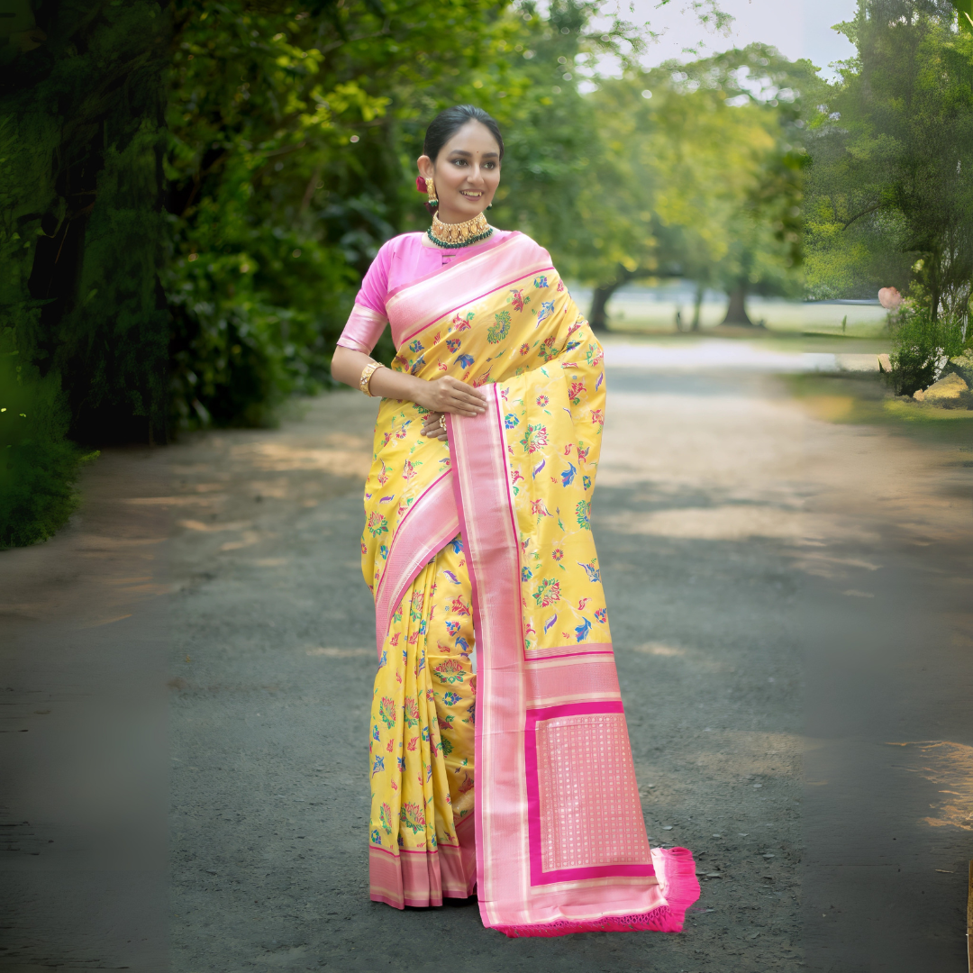 Yellow Zari Weaving Soft Banarasi Silk Saree