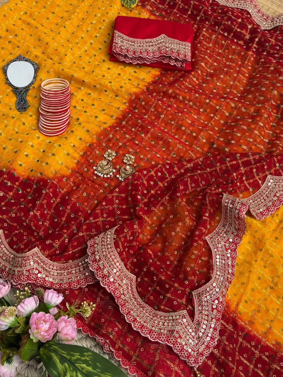 Yellow Saree Sequins Coding Cutwork Border Detail – Kalyanja KS402