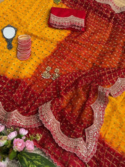 Yellow Saree Sequins Coding Cutwork Border Detail – Kalyanja KS402