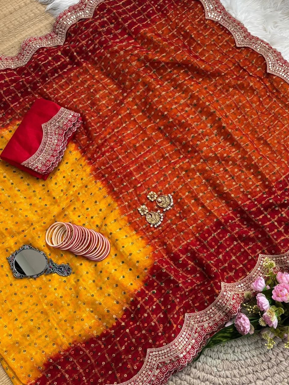 Yellow Two-Tone Saree – Soft Viscose Georgette Kalyanja KS402