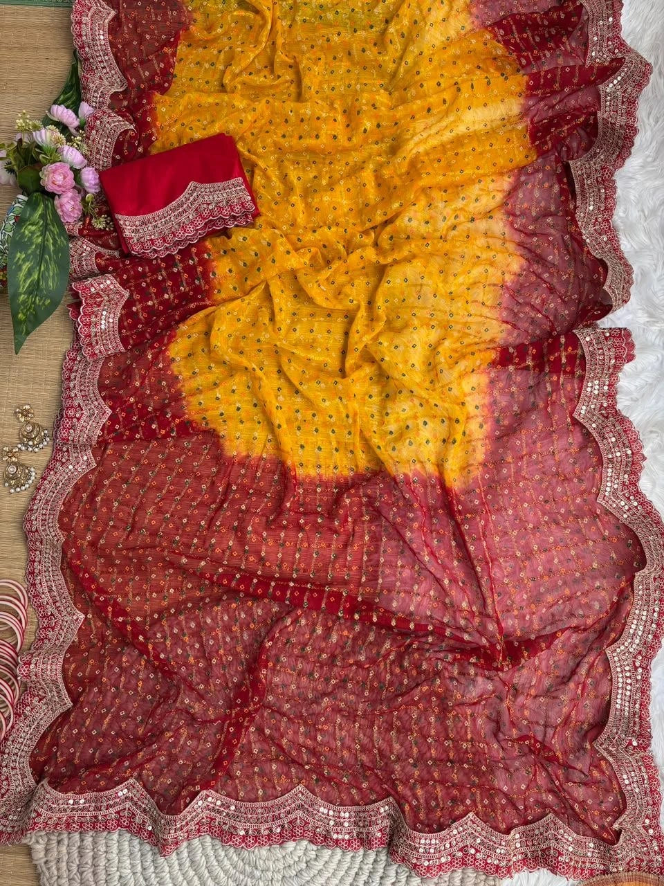 Yellow Saree Viscose Georgette – Festive Two-Tone Kalyanja KS402