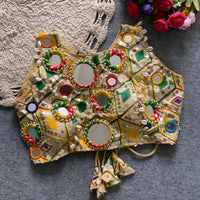 Yellow Soft Silk Embroidery with Mirror Work Blouse
