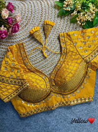 Yellow Sequins & Coding Thread Work Soft Silk Blouse