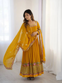 Yellow Sequins Embroidered Suit – Anarkali Faux Blooming