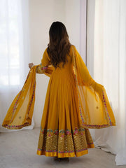 Yellow Sequins Embroidered Suit model full pose sangeet KU264