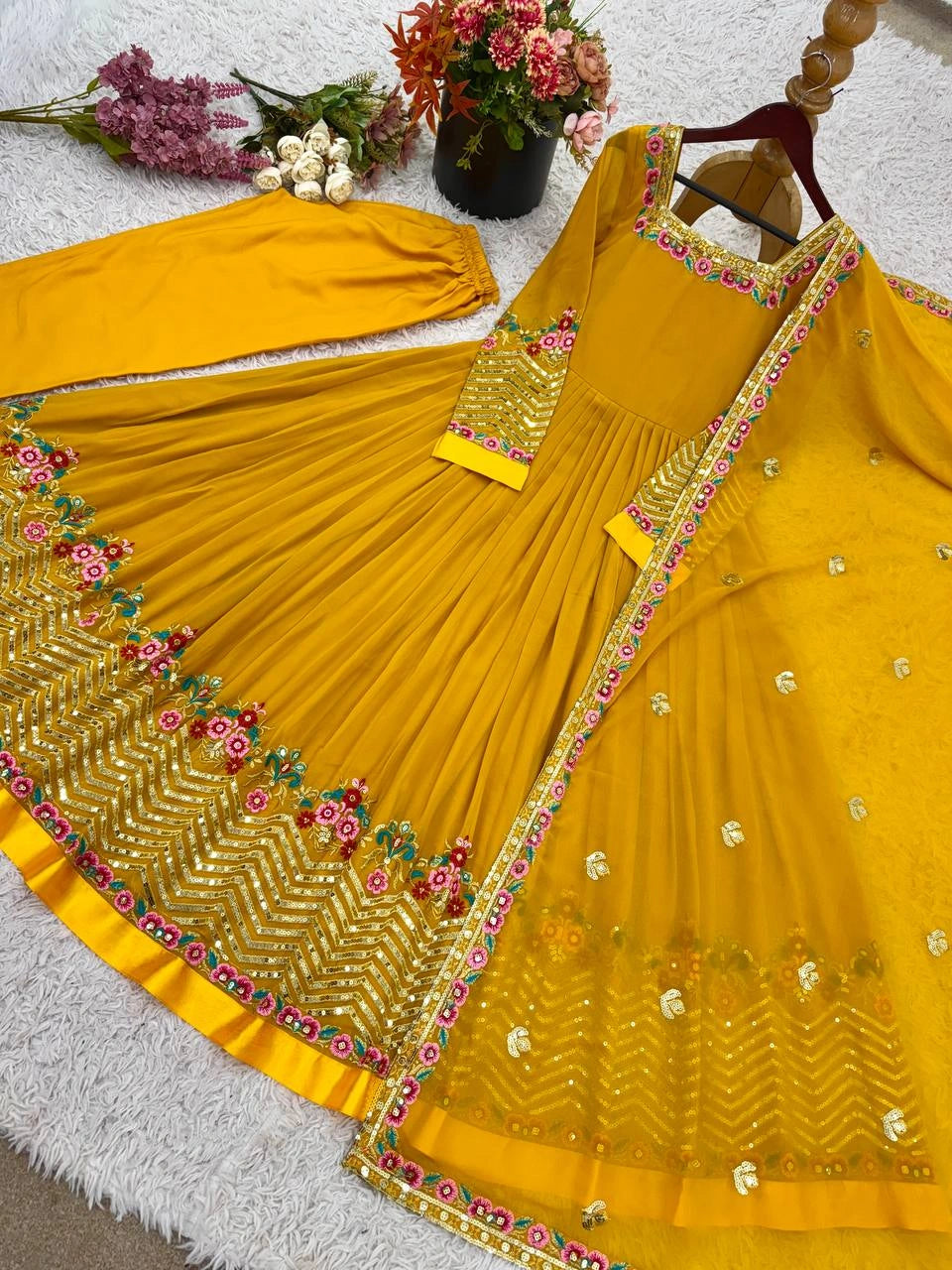 Yellow Suit large flatlay all three pieces overhead KU264