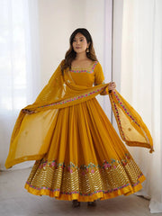 Yellow Anarkali Suit model wedding occasion pose KU264