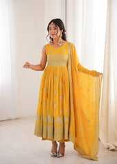 Yellow Sequins Embroidered Suit Faux Georgette Anarkali KU271 Kalyanja