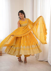 Yellow Sequins Embroidered Suit Full Length KU271 Kalyanja