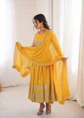 Yellow Sequins Embroidered Anarkali Suit Side View KU271 Kalyanja