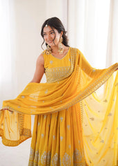 Yellow Sequins Embroidered Suit Anarkali Flare KU271 Kalyanja