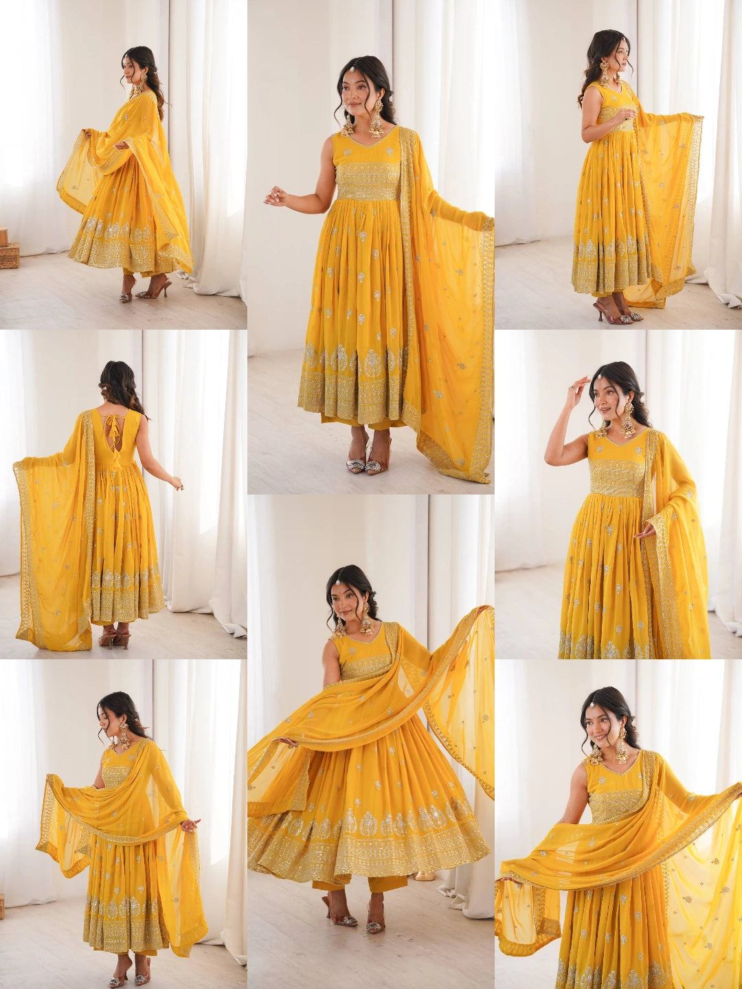 Yellow Sequins Embroidered Suit All Views KU271 Kalyanja