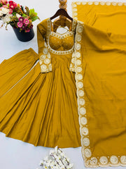 Yellow Roman Silk Anarkali Suit Model Full View Kalyanja KU274