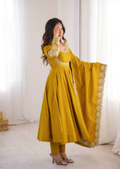 Yellow Sequins Embroidered Suit Sleeve Cuff Detail Kalyanja KU274