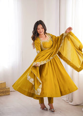 Yellow Sequins Embroidered Suit Twirling Full Length Kalyanja KU274
