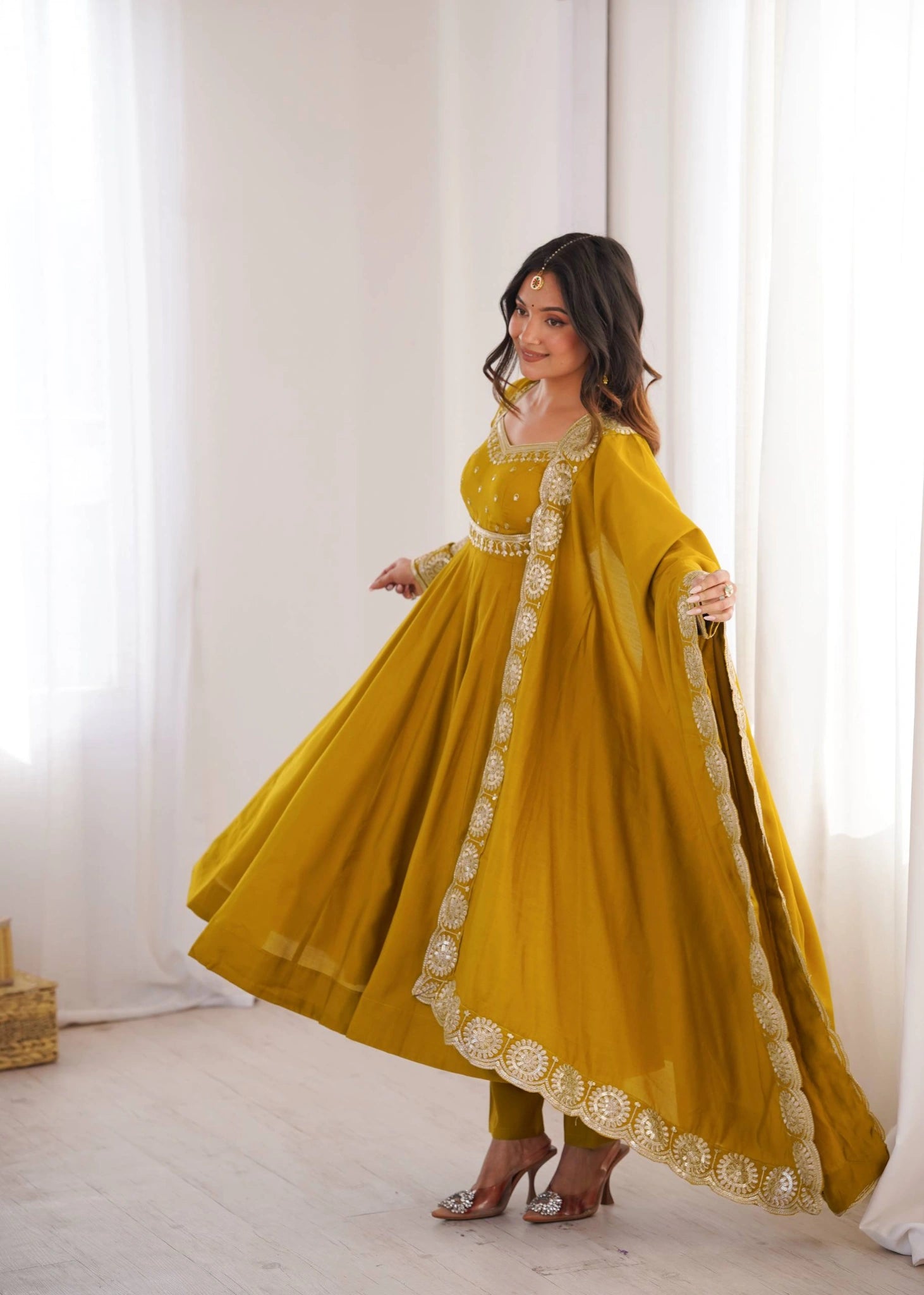 Yellow Anarkali Suit Sequins Embroidery Festival Wear Kalyanja KU274