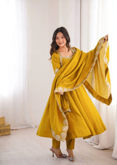 Yellow Sequins Embroidered Anarkali Party Wear Kalyanja KU274