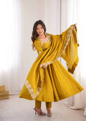 Yellow Roman Silk Blend Suit Haldi Festive Wear Kalyanja KU274