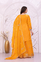 Yellow Sequins Embroidered Suit back view with Sharara and dupatta – Kalyanja KU280
