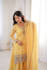 Yellow Sequins Embroidered Suit styled with dupatta