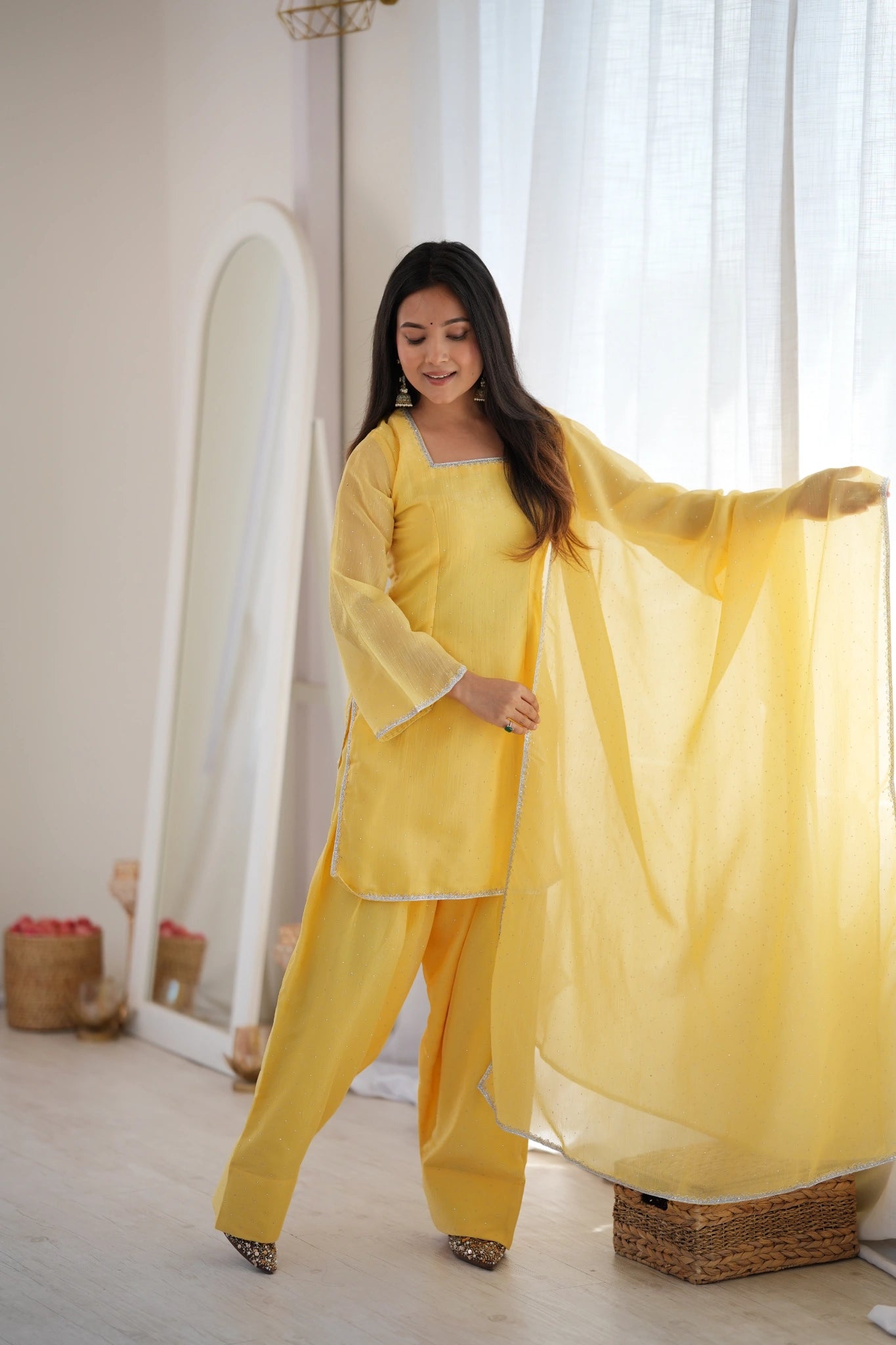 Yellow farshi shalwar suit - full length