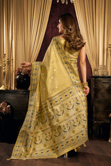Yellowish Beige Tissue Silk Saree model drape – KS380