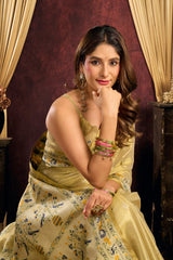 Yellowish Beige Jacquard Saree pallu weave – KS380