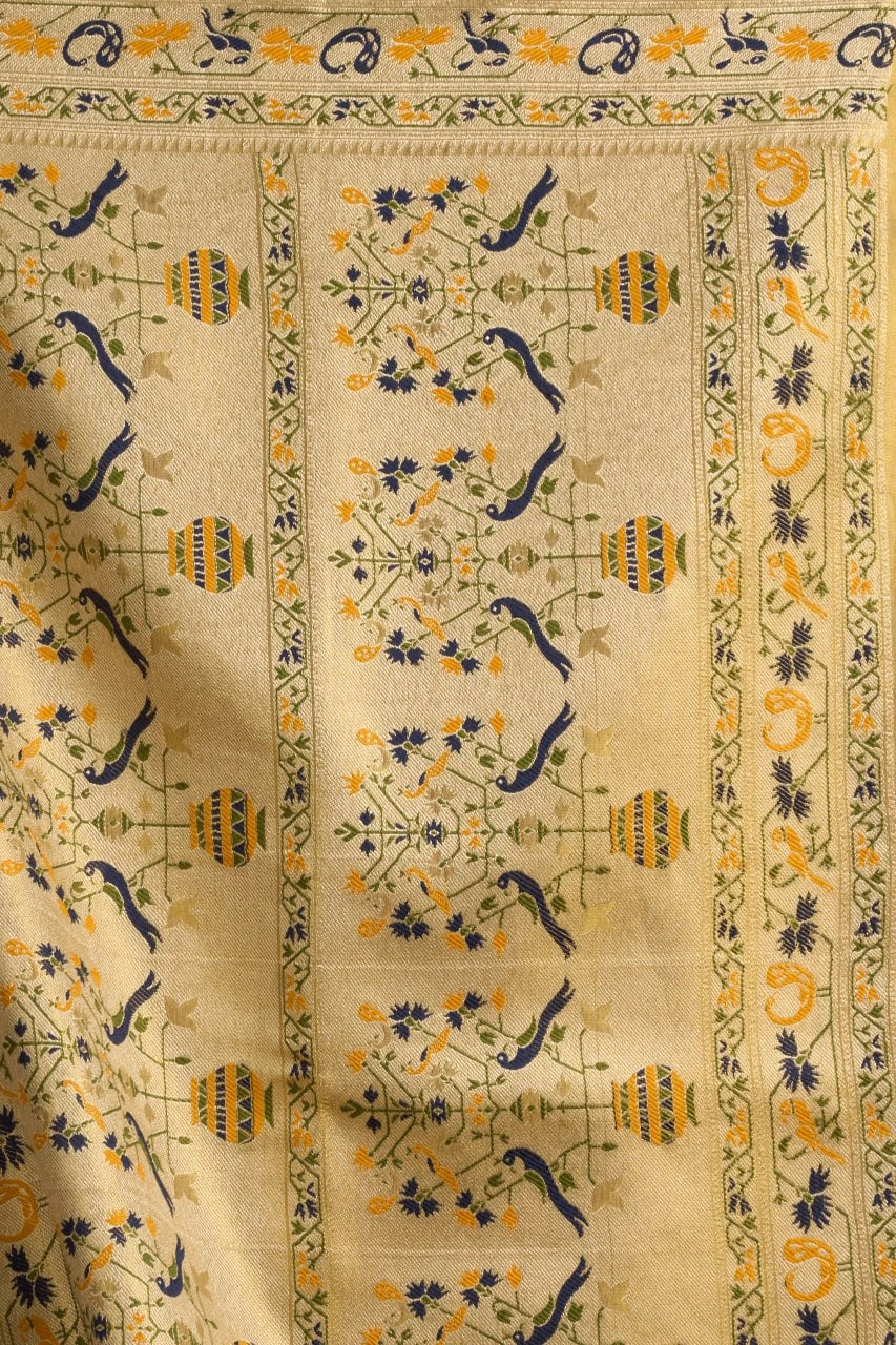 Yellowish Beige Jacquard Saree back drape – KS380