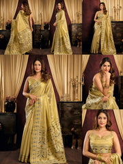 Yellowish Beige Jacquard Weaving Saree collage – KS380 Kalyanja