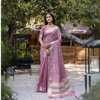 Lavender Pink Zari Weaving Soft Resham Silk Saree
