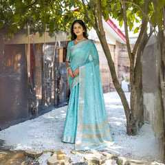 Powder Blue Resham Silk Saree